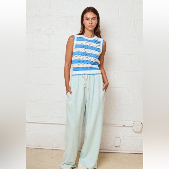 Papermoon Pants - 591. Wide leg high rise loose sweat pant in Lt sage green